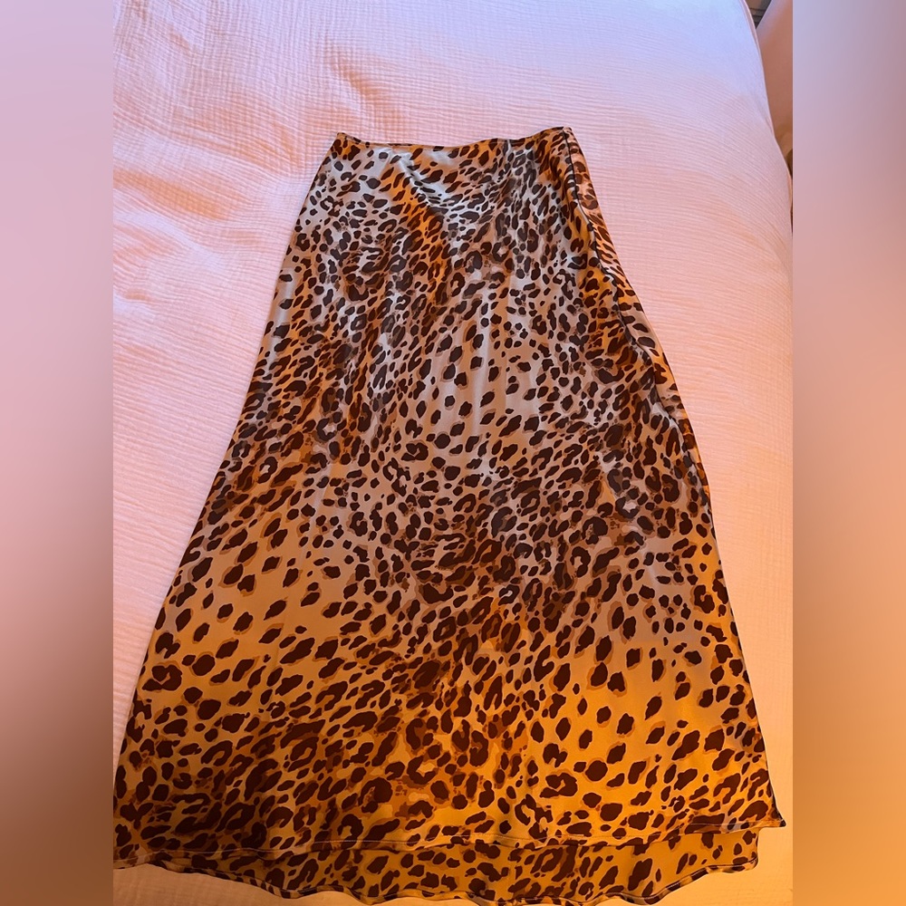 Reformation silk cheetah print midi skirt